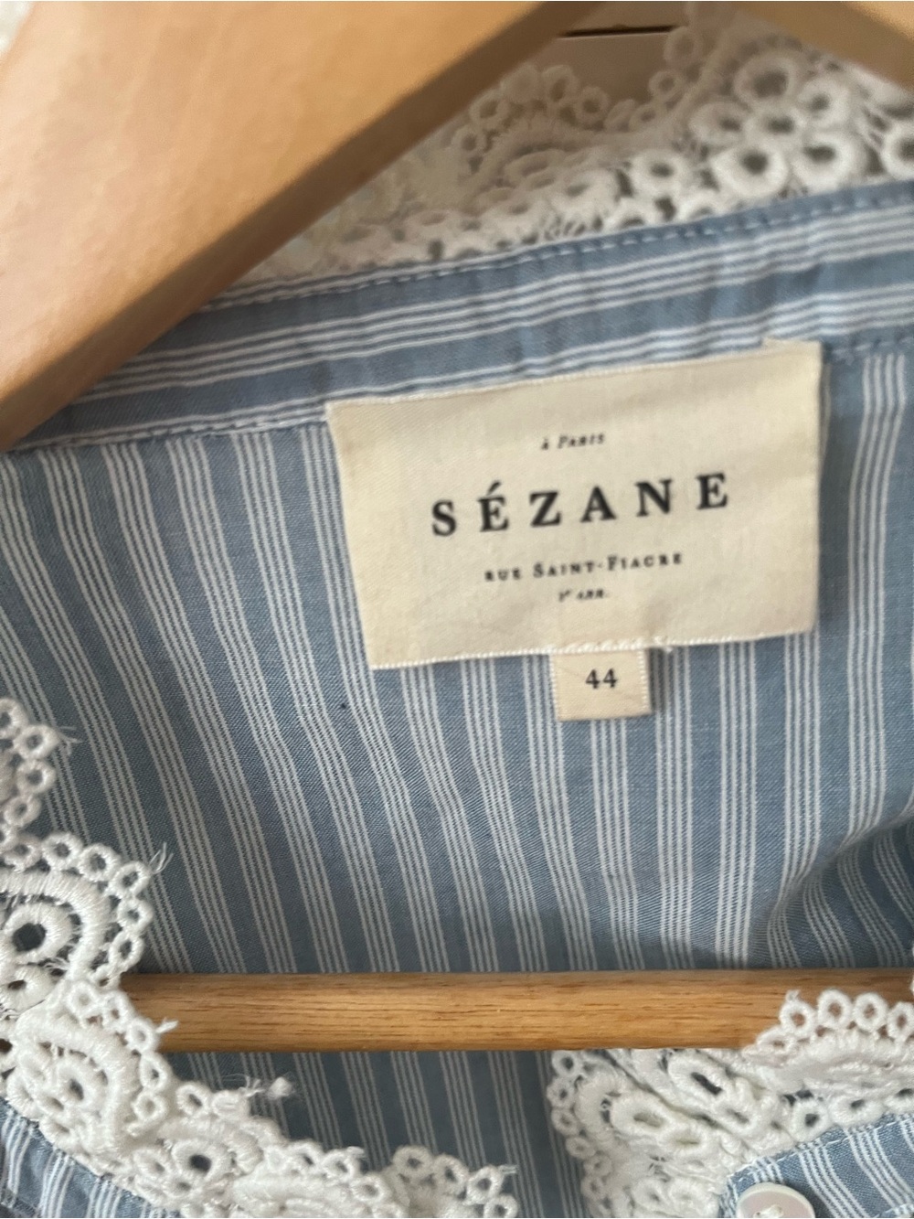 Sezane Blue Stripe Lace-Trim Blouse - Picture 2 of 2